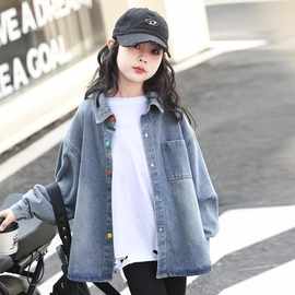 中大童青少年牛仔衬衫新款女童外套春秋洋气超软夏季儿童薄款外穿