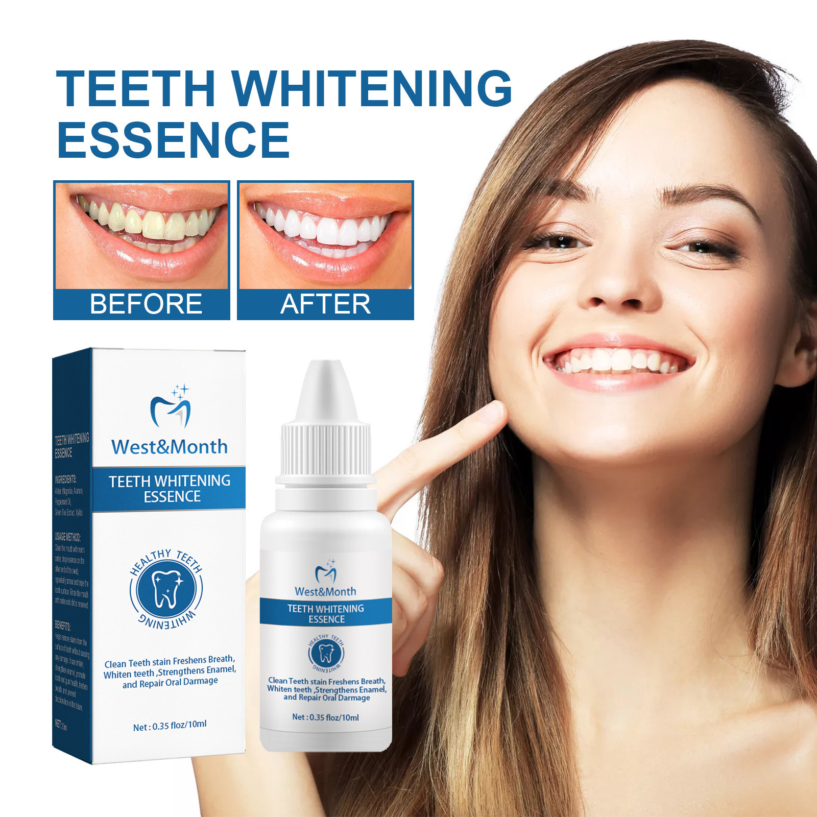 Sbiancamento dei denti West&Month essence Sbiancamento della pulizia dei denti Detergente per la rimozione di macchie, sporco e odori_voghion.com