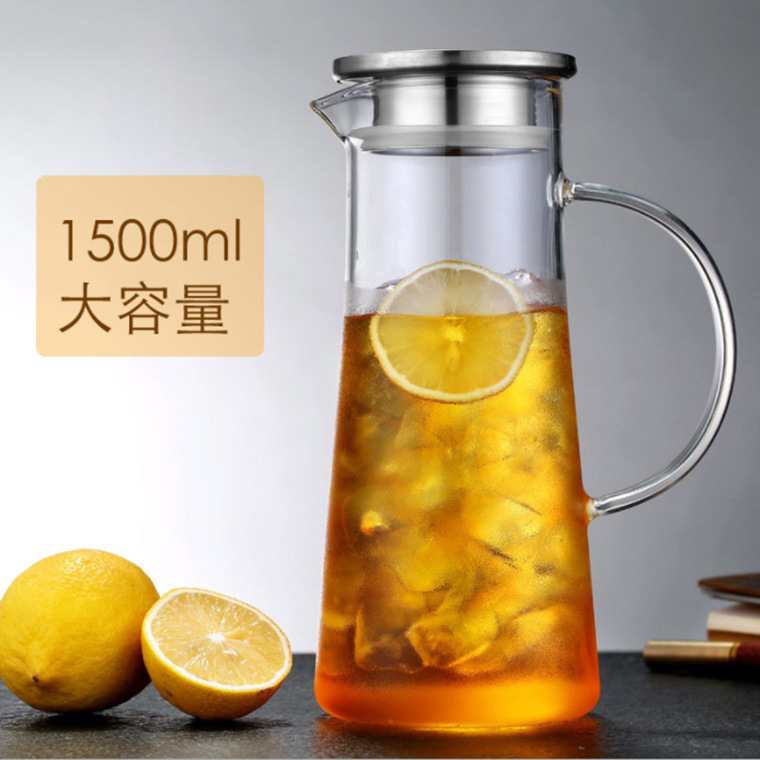 Large-capacity high-borosilicate cold water pitcher, glass water carafe, infused tea pot, floral tea pot, insulated water cup with lid, and moon-shaped juice pitcher