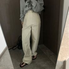 【特价】 韩版牛仔棉直筒裤子含腰带秋款高腰宽松显高显瘦直筒裤
