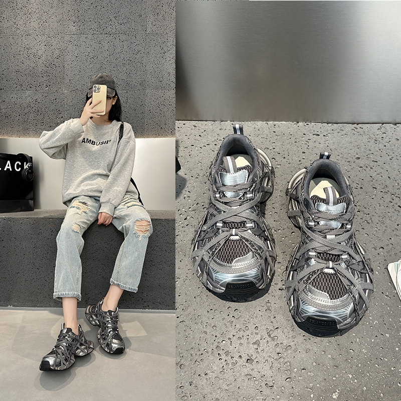 老爹鞋ins超火绑带做旧擦色绑带蜘蛛侠金属休闲鞋运动鞋炸街女鞋|undefined
