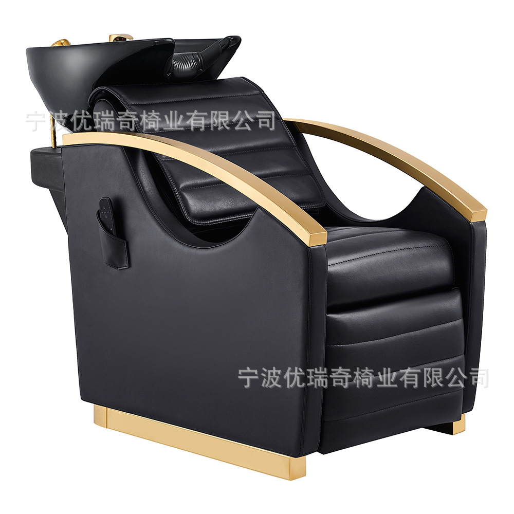 Sillón de peluquería móvil, sillón de peluquería dorado de lujo ligero, sillón de masaje para salón, sillón de lavado de alta gama, cama de lavado semi-reclinable