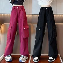 女童工装裤春秋棉质裤子儿童新款中大童直筒裤女孩学生休闲长裤潮