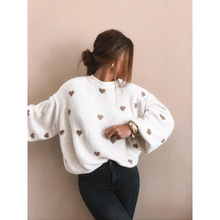 L 73942 Heart Print Loose Knit Sweater ����ͼ��������֯ë��
