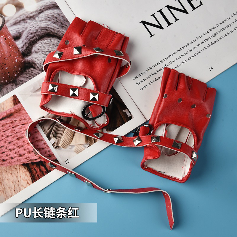 PU 롱 체인 여성용 레드