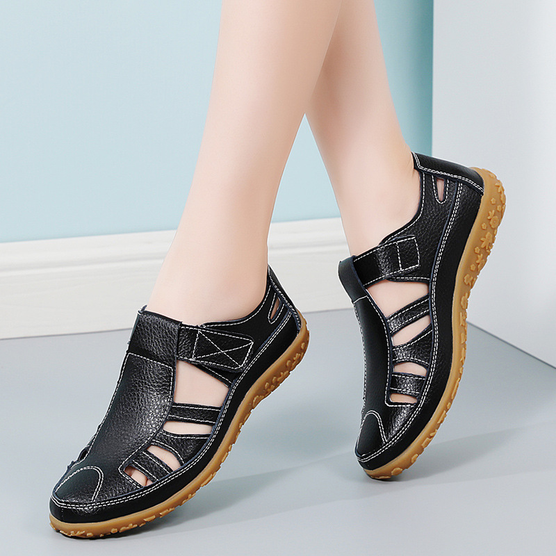Summer handmade retro sandals soft bottom mother shoes cowhide hook and loop casual women's shoes a generation of hair
