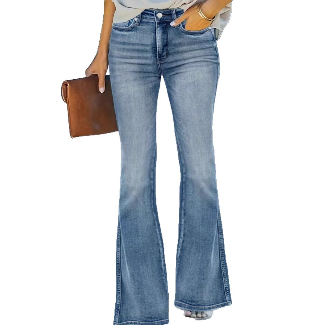 2025 Spring And Autumn Explosion Elastic Women's Denim Trousers Slim And Thin, Many Buttons Slightly Pulled_voghion.com