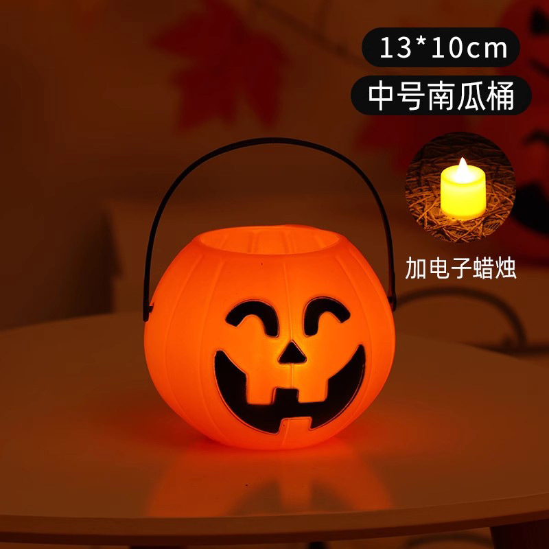 Lámpara de calabaza de Halloween barril de dulces portátil para niños canas de azúcar decoración de jardín de infantes accesorios linterna luminosa