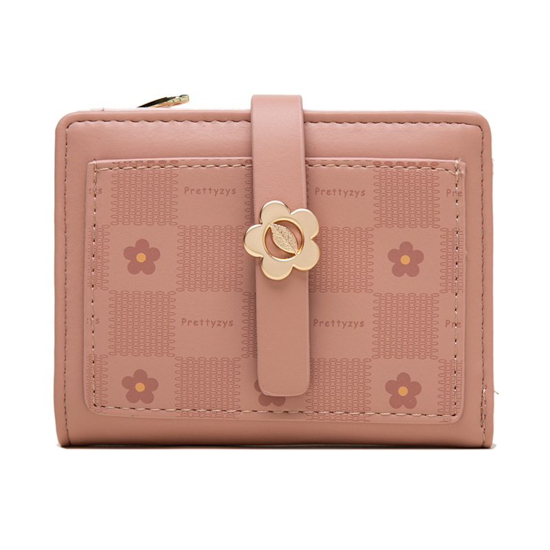 New Women's Short Wallet Korean Style Printed Metal Buckle Folding Clutch Bag Multi-Card Slots Female Student Coin Purse