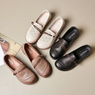 Middle-Aged and Elderly Women's Shoes, Mother's Shoes, Spring & Fall Lightweight Soft-Soled Shoes for the Elderly, Middle-Aged Flats Leather Shoes, Leap Month New Anti-Slip Shoes