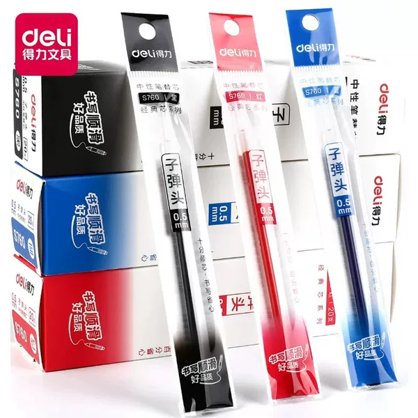 Deli S760 Neutral Refill Carbon Refill Water Refill Signature Refill Bullet 0.5 Office 20 Pack