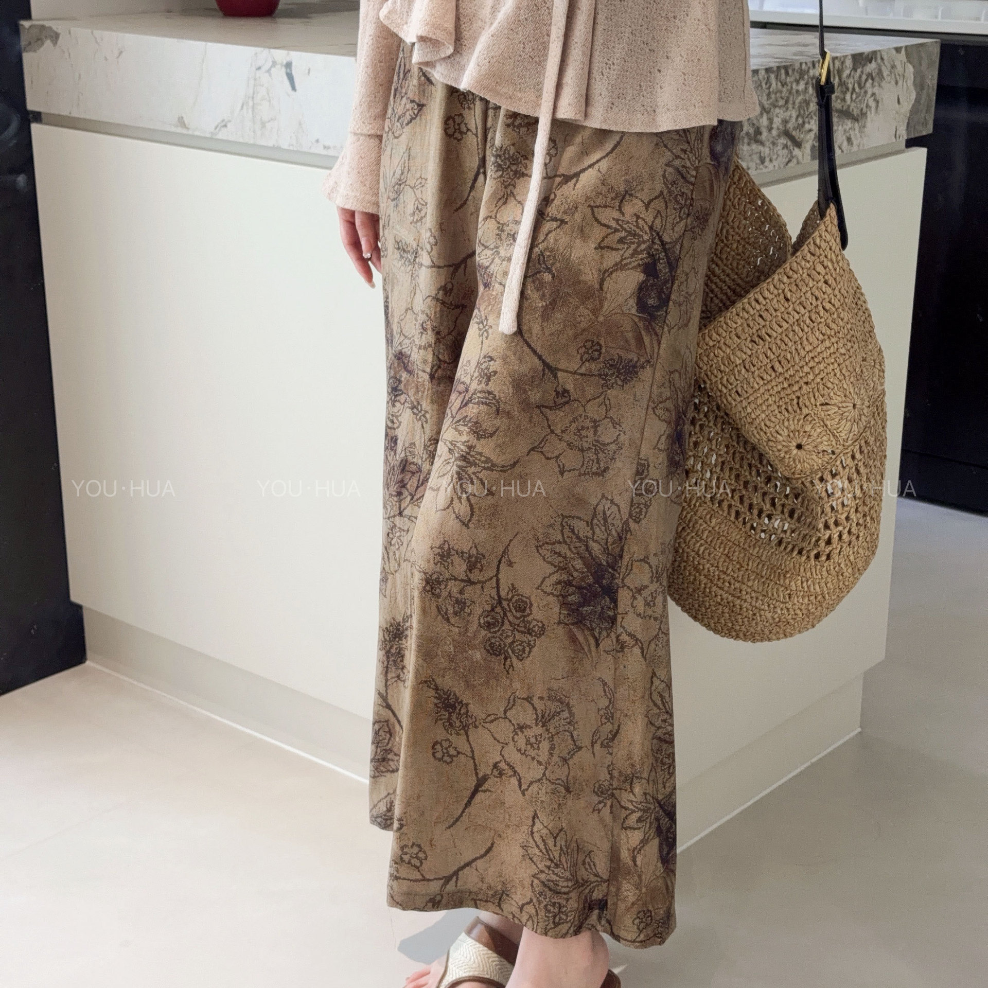 Pantalones de pijama de seda de algodón Pantalones de pierna ancha de seda de algodón fino para mujer