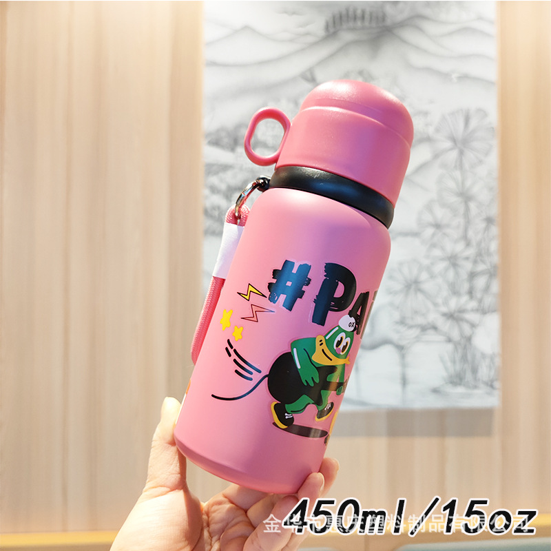 Cómodo para niños 304 taza de acero inoxidable de alto valor facial para estudiantes hervidor de agua al aire libre de dibujos animados acompañante taza de agua