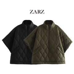 ZARZ 自家製ヨーロッパとアメリカンスタイルの新しい女性の防水ハーフジップマントジャケットスタンドカラー綿コート