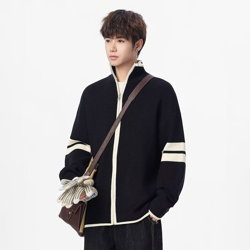 Artistic Harajuku Fashion Simple Double-Striped Lazy Sweater for Men New Trendy Versatile Simple Ins Lazy