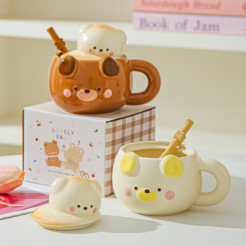 Regalo de cumpleaños para chicas adorables osos tazas de café de agua de alto valor de cerámica regalo de mano