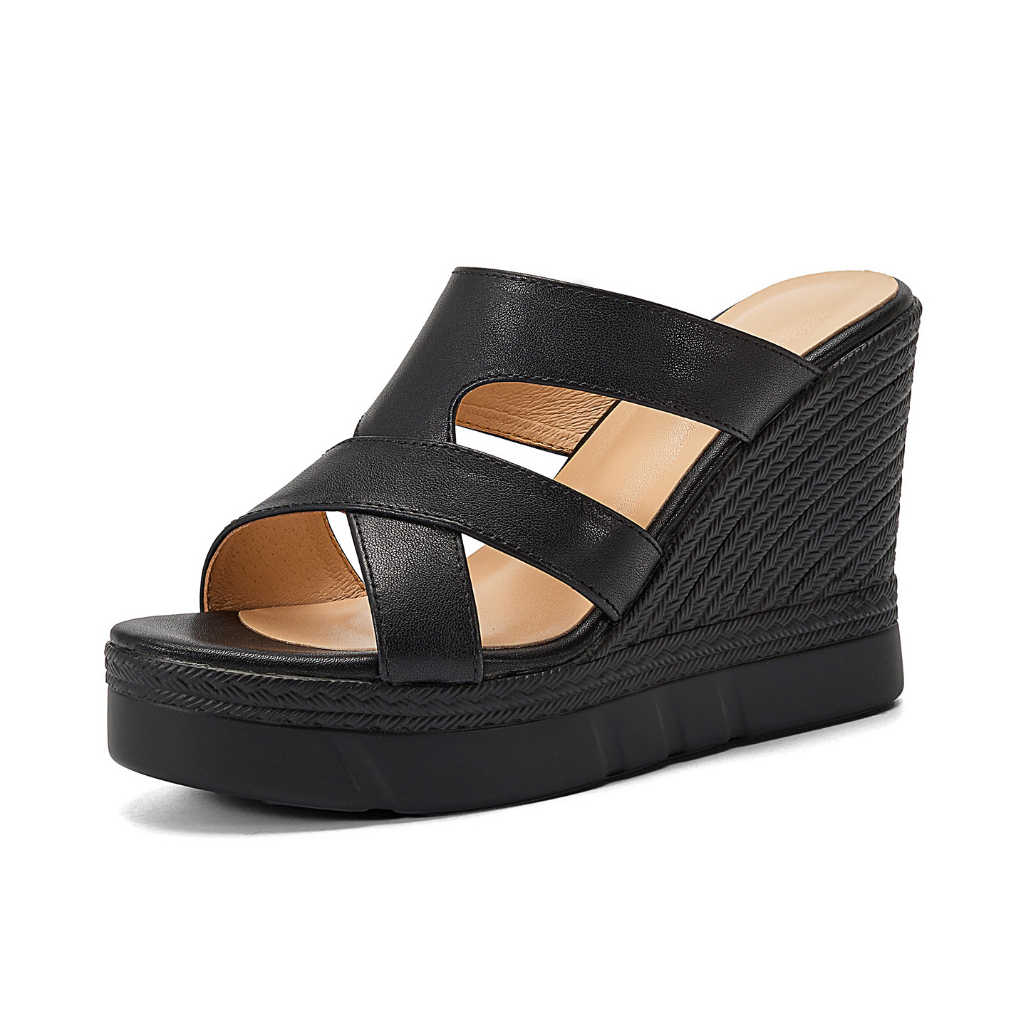 Sandal cao gót nữ hở mũi đế xuồng 10 cm — đen