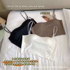 Fixed Thin Cup Bra 2065 Ice Silk Traceless Sexy Backless Strapless Bra with Cross Straps and Adjustable Band, Versatile Women's Underwear