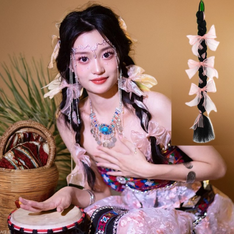 Hani peluca trenza foto moda nuevo giro trenza mullida fotografía estilo étnico Cola de Caballo peluca en stock