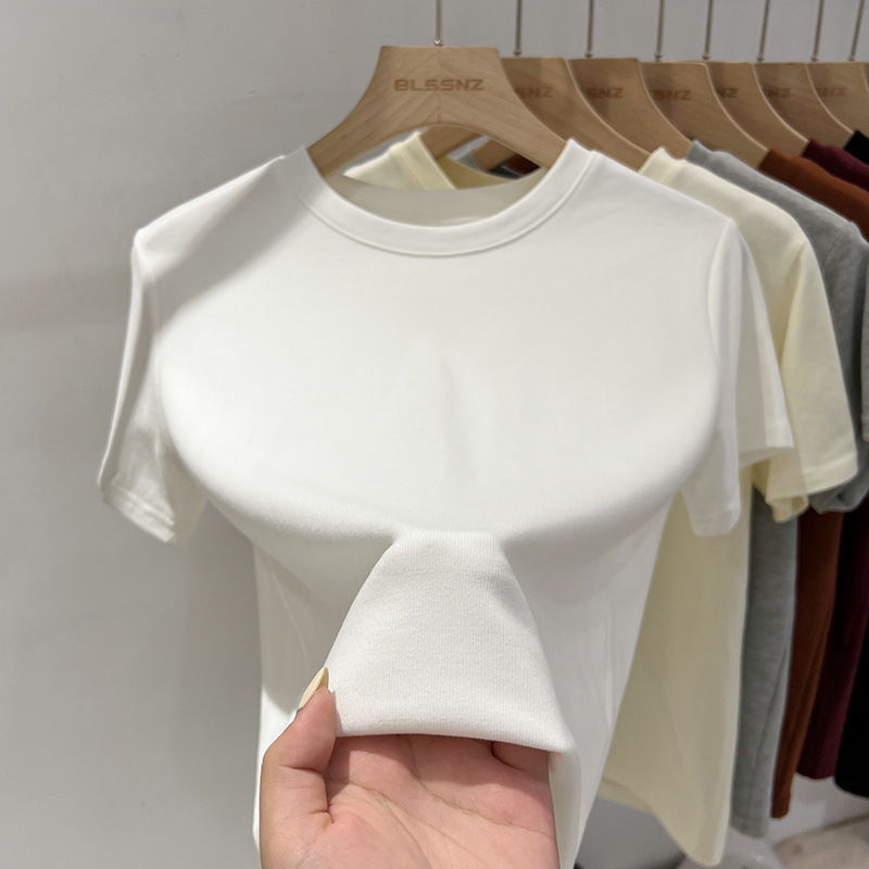 T-shirt women's short sleeve summer 2024 new front shoulder slimming T-shirt women's comfortable all-match round neck top T-shirt women's short sleeve summer 2024 new front shoulder slimming T-shirt women's comfortable all-match round neck top