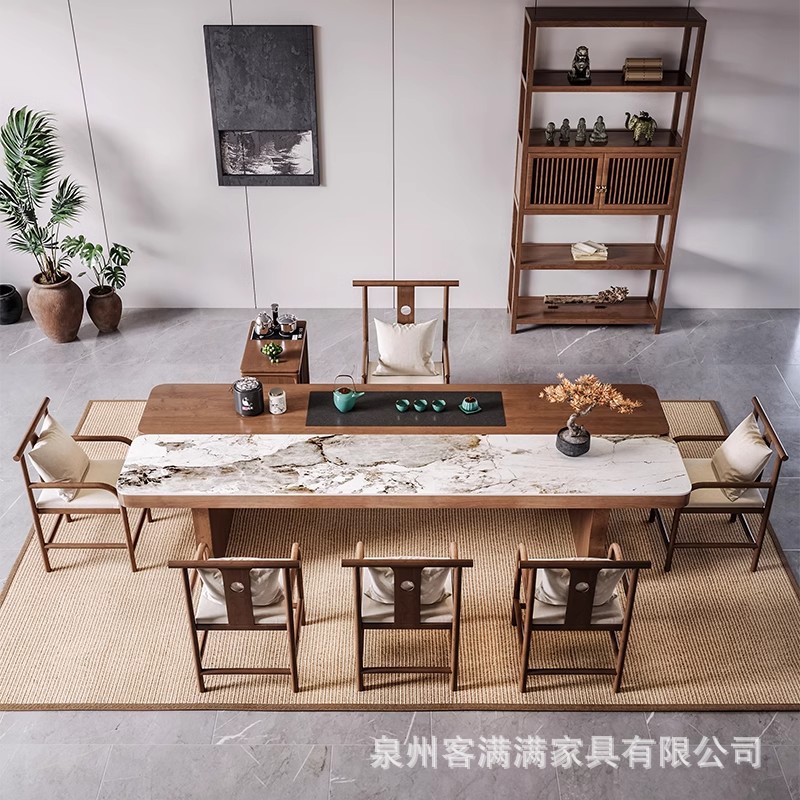 新中国式の実木の大きい板のお茶のテーブルの椅子の組み合わせは軽くて豪華な岩の板の茶台の家庭用のお茶のテーブルの中国式の禅意の茶室を浸します。