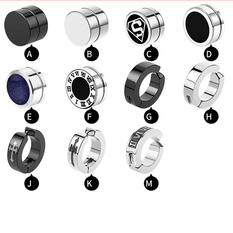 Non-pierced men's ear clip, single piece, trendy and unique, Korean style titanium steel magnetic ear stud, earrings, trendy accessory