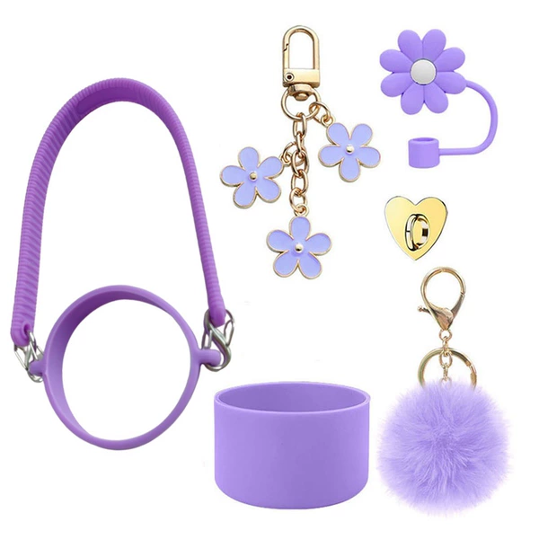 Seven-piece cup ring and rope set purple
