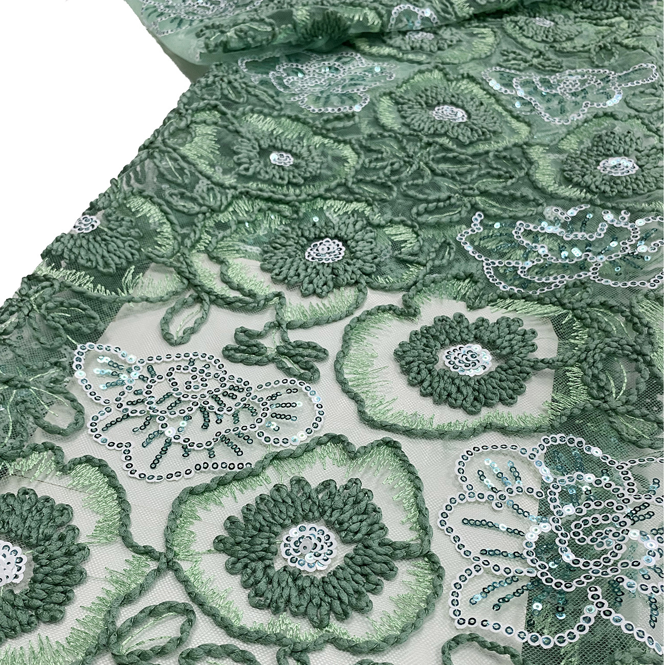 工厂现货粉色绳绣亮片网纱服装童装礼服裙子面料EMBROIDERY LACE