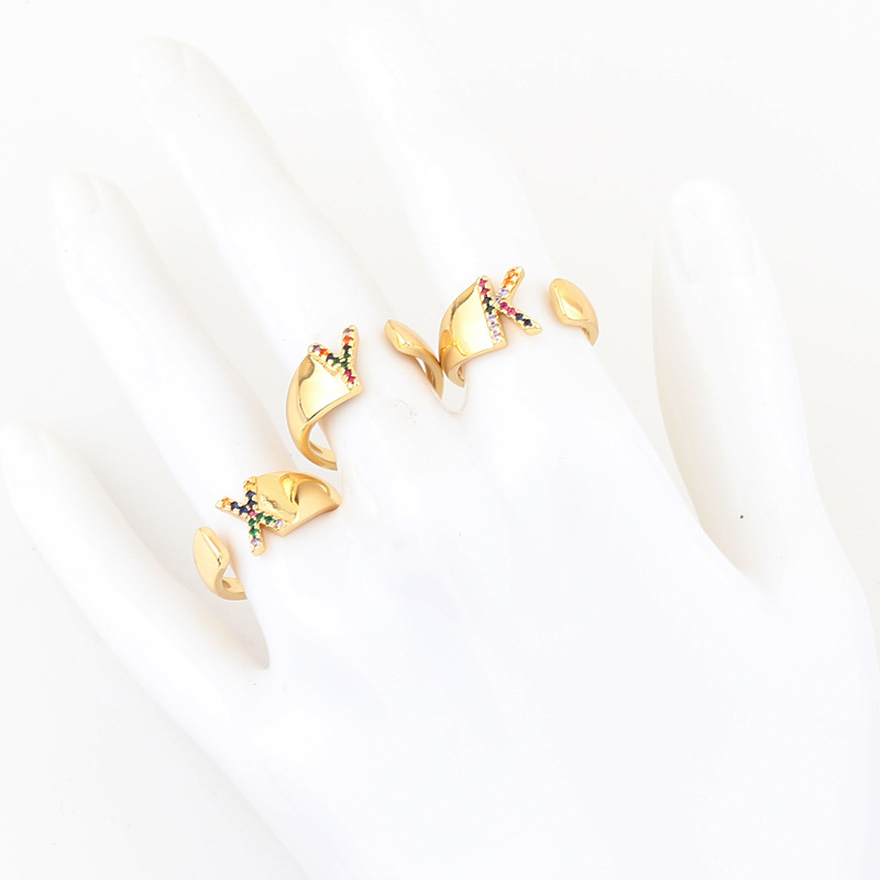 Fashion Letter Copper Open Ring Plating Artificial Gemstones Copper Rings