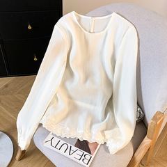 Cygf 33701白いレースの刺繍は新しい中国式のシャツをつなぎ合わせます。