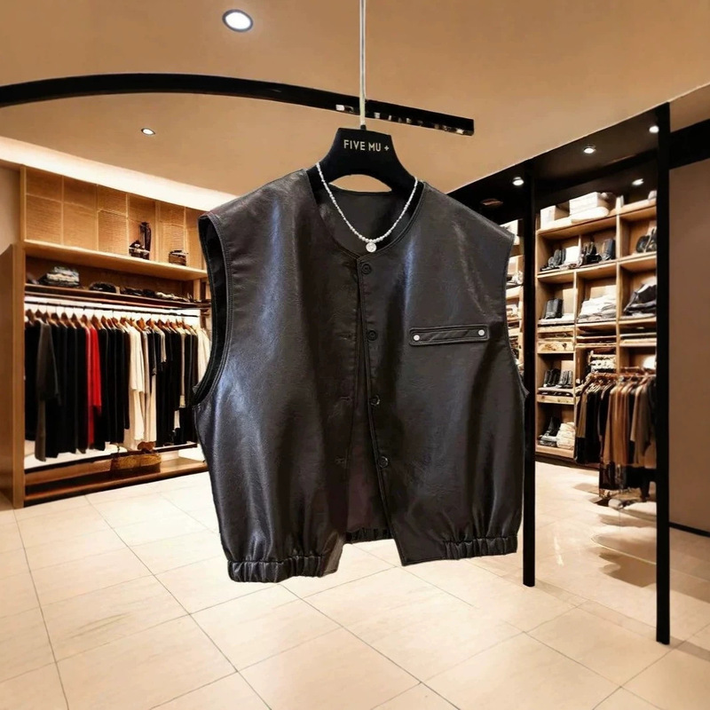 Women's short leather vest, 2026 early autumn new Korean style, loose-fitting, slimming, sleeveless jacket Women's short leather vest, 2026 early autumn new Korean style, loose-fitting, slimming, sleeveless jacket