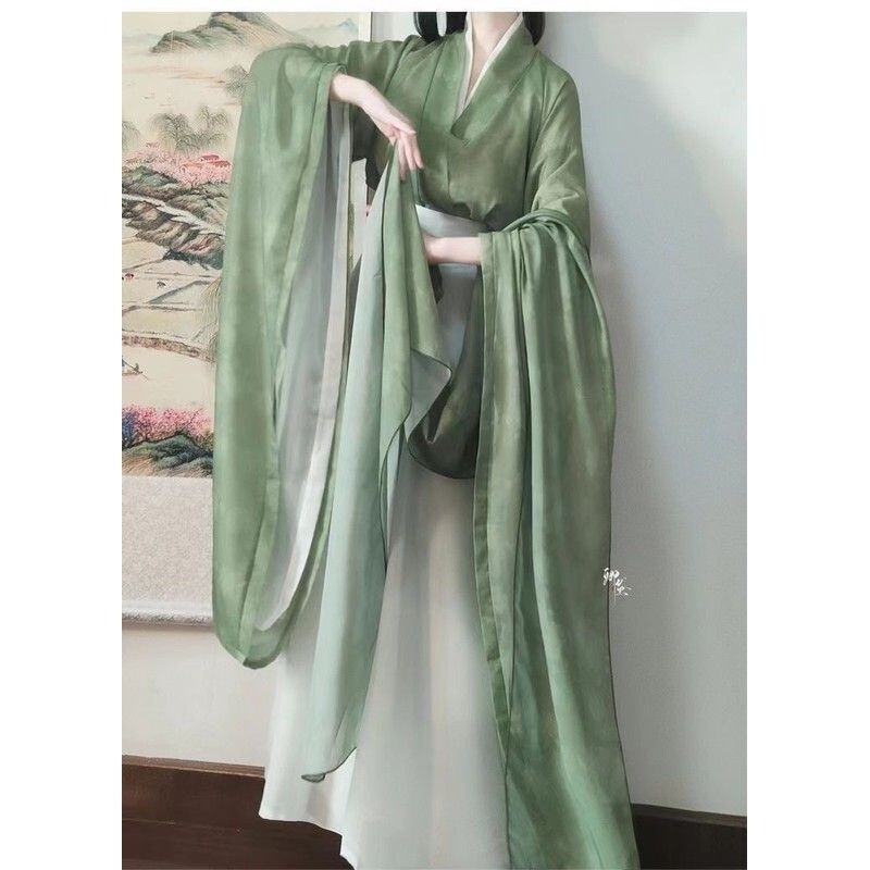 オリジナル漢服南北朝墨染め魏晋風古代衣装クロスネック戦国ローブ大袖腰丈八破りスカートデイリースーツ|undefined