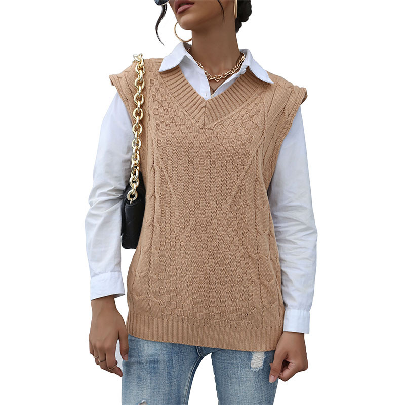 Gilets pull torsadés tricotés de couleur unie_voghion.com