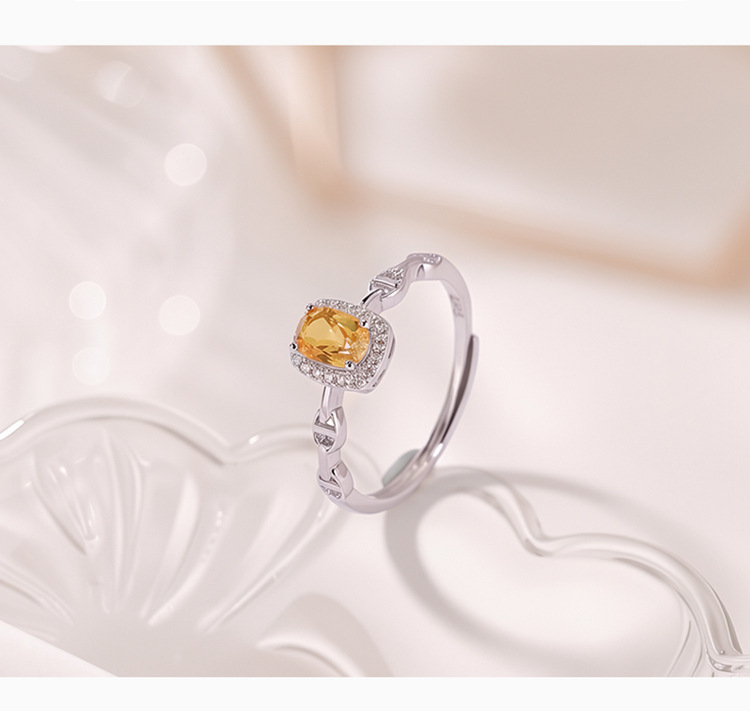 Nhẫn nữ bạc S925 mạ vàng đính đá cubic zirconia hình vuông mở điều chỉnh — Loại bạc chi tiết 4