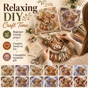 ���R�dHighland Cow 3D Layered Fabric Art DIY Kit���ܸߵ�ţ