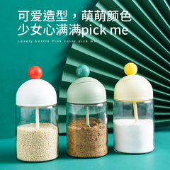 Sealed Moisture-Proof Spice Jar Glass Spice Bottle Kitchen Condiment Bottle Spoon Cover Integrated Household Salt Jar MSG Bottle