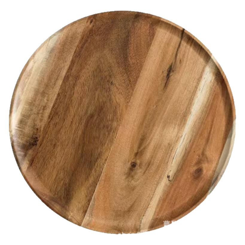Bandeja redonda de madera de acacia, tamaños grande y pequeño, venta al por mayor, madera maciza para el hogar y hoteles, plato redondo de madera estilo japonés para aperitivos