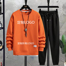 2023秋季男士圆领新款华夫格套装休闲帅气运动长袖长裤两件套潮牌