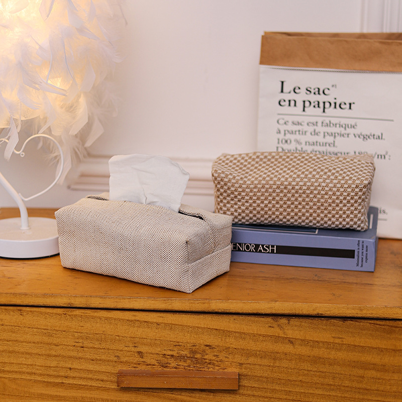 Venta caliente de la caja de pañuelos de lino de imitación nórdica, juego de pañuelos, bolsa de papel de dibujo de tela, caja de almacenamiento de servilletas de sala de hogar de coche al por mayor