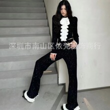 深圳南油高端女装欧美明星同款法式浪漫蝴蝶结撞色气质优雅套装女
