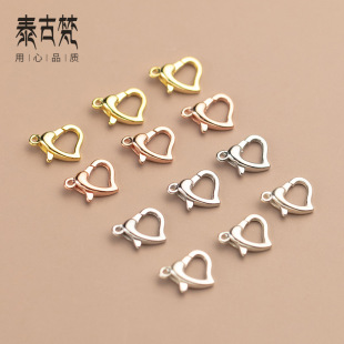 S925 silver plated gold Spring buckle peach heart love-shaped bracelet necklace connection buckle DIY semi-finished jewelry Q0255