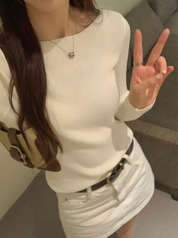 慵懒风拼接修身长袖打底针织衫女秋冬2025新款韩系高级感内搭上衣|undefined