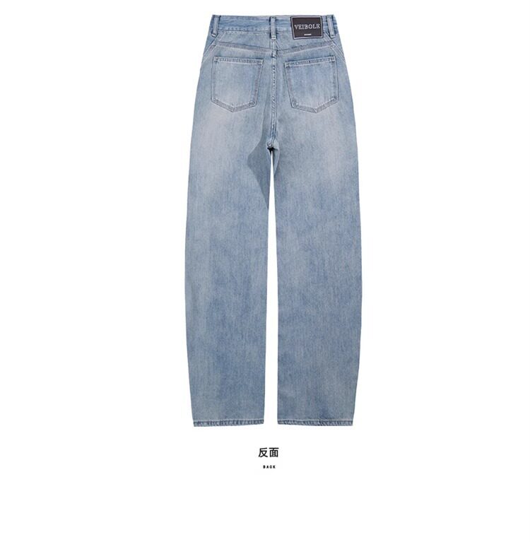 Quần jean nữ cạp cao ống đứng ống rộng phong cách giản dị mùa thu — Quần crop màu xanh nhạt dành cho chiều cao dưới 158cm., Màu xanh nhạt, được khuyên dùng cho chiều cao từ 164cm (5'4") trở lên., Quần màu xanh nhạt khuyến nghị 158-164cm chi tiết 16