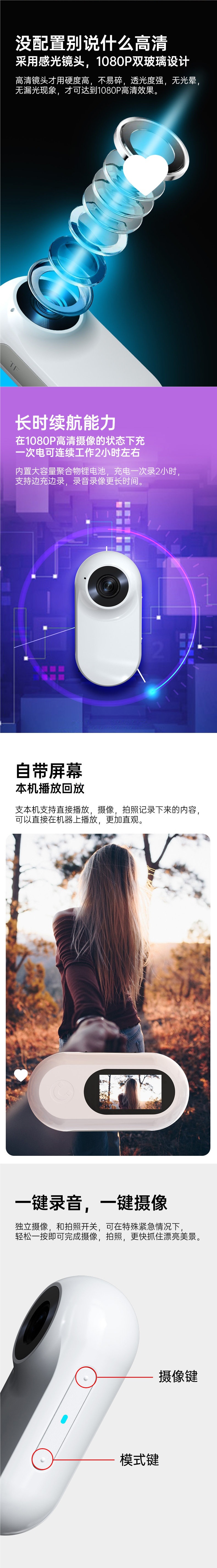 Yinshidun 360 sports panoramic camera, chest-mounted motorcycle dashcam, thumb pocket camera