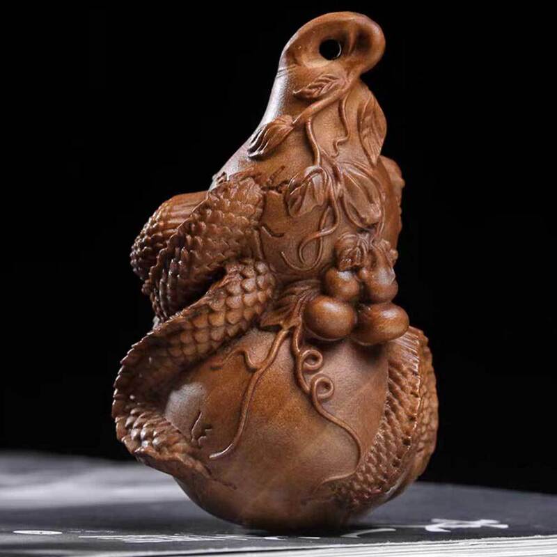 沉香木祥龙盘龙葫芦手把件多子多福木雕刻车挂件随身盘玩工艺摆件|undefined