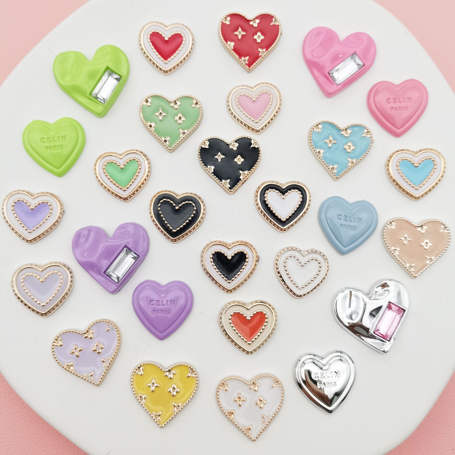 新款镶钻爱心饰品配件diy服装辅料手机壳贴片装饰厂家现货批发