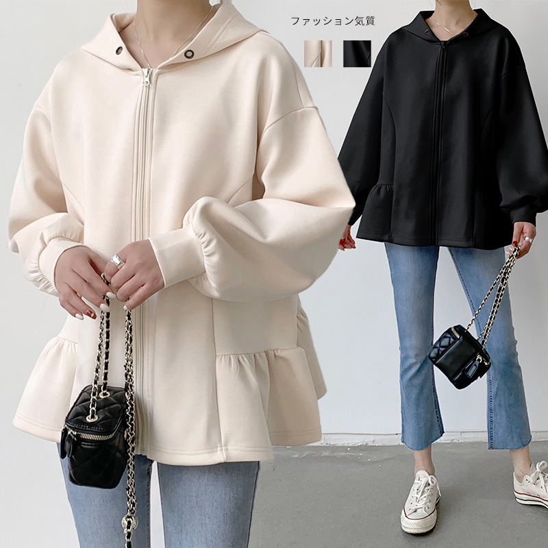 Real Shot of 2026 Spring and Autumn Japanese and Korean Rakuten New Products: Ruffled Hooded Jacket, Thickened Outerwear, Women's Sweatshirt