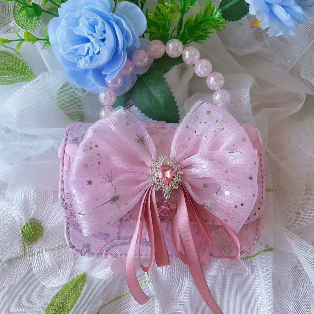 Bolso de perlas, bolso de arco, bolso de princesa Melody, bolso de Año Nuevo, bolso de hombro cuadrado de cadena de niña roja