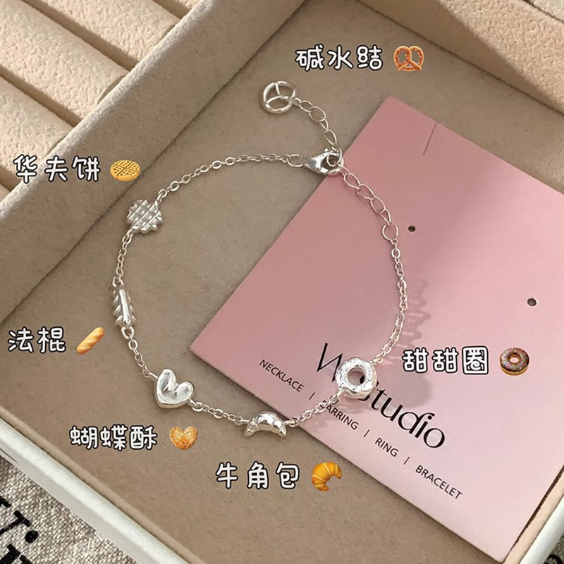Japanese and Korean S925 Sterling Silver Bread Biscuit Donut Bracelet Women's Fresh and Exquisite High-end Style Girlfriend Bracelet New Style