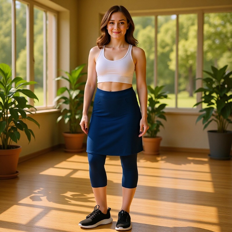 Cross-Border Amazon Women's Skirt with Built-In Shorts, Mid-Length Outdoor Knee-Length Swimming Skirt with Pockets, Tennis Sports Skirt